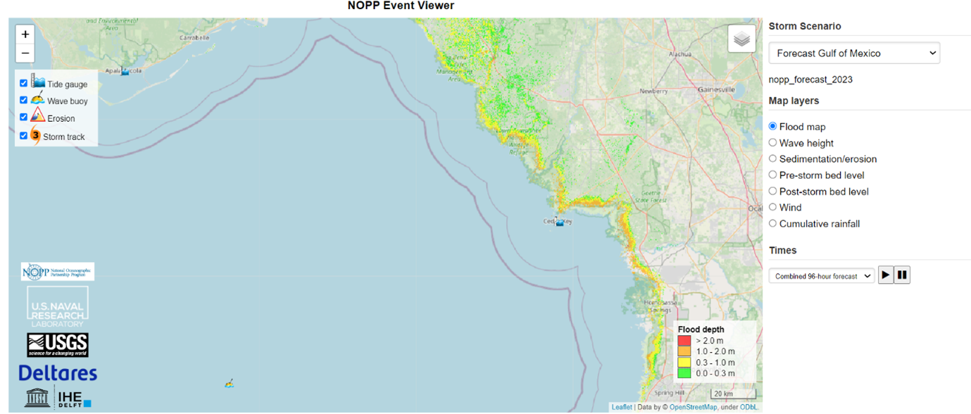 Forecasted flooding on the Florida coast due to surge from the sea and rain.