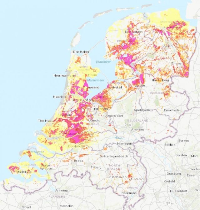 Bodemdalingsvoorspellingskaart tot 2100