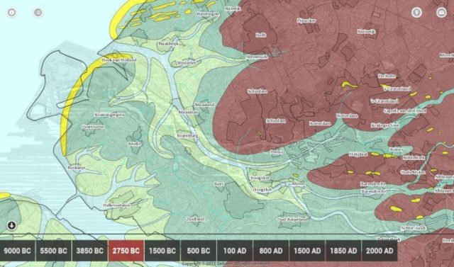 Paleo-map at 2750 BC of the present day area of the port of Rotterdam.