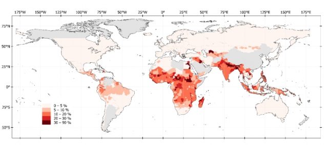 The share of population that is flood-exposed and living under $5.50 per day